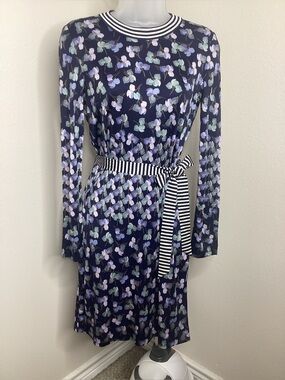 Tory Burch Floral & Striped Long Sleeve Silk Dress Sm